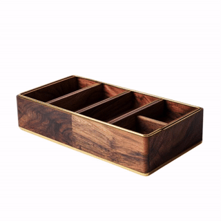 Xevon™ Heritage Walnut & Brass Desktop Organizer - Premium Multi-Compartment Office Docking Station