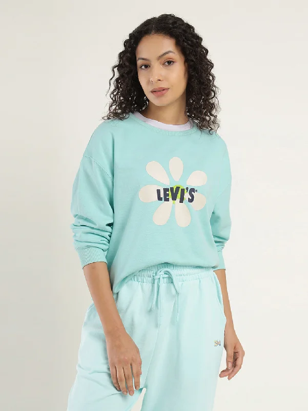 Women's Solid Light Blue Crew Neck Sweatshirt