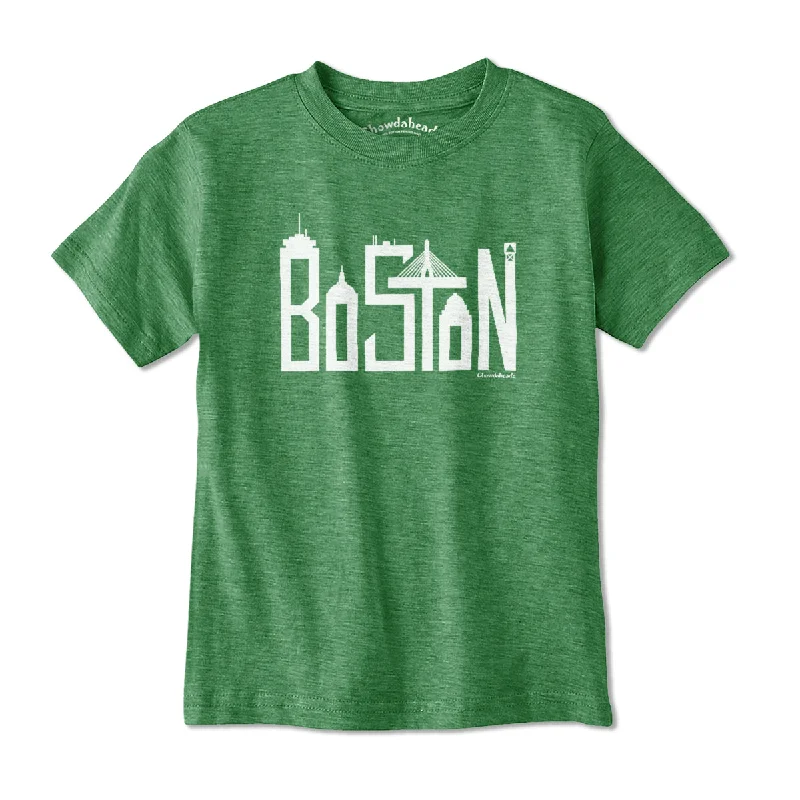 Boston Skyline White Letters Youth T-Shirt