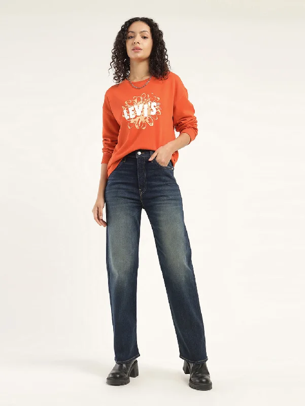 Women's Solid Red Crew Neck Sweatshirt