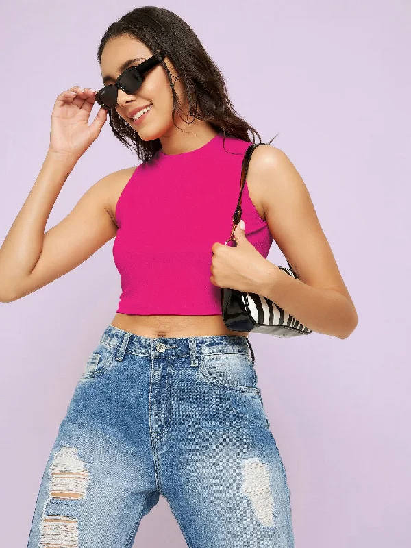 Cotton Stretchable High Neck Crop Top