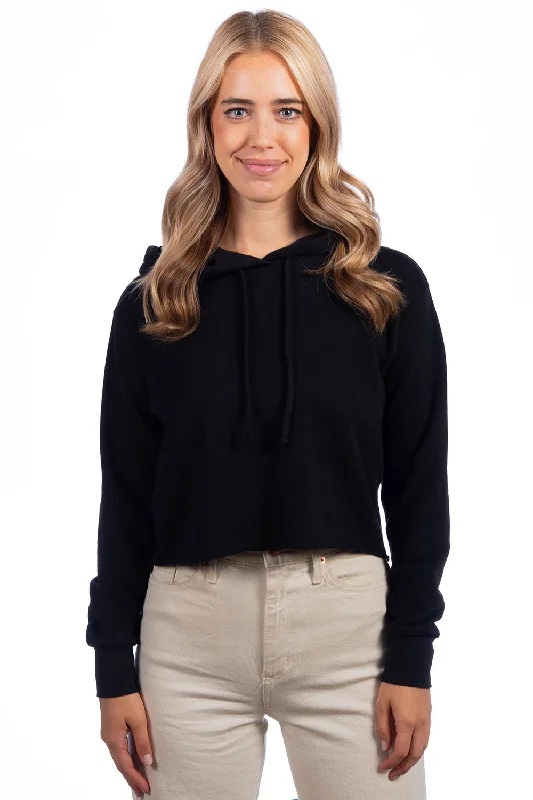 Next Level Womens Cropped Hooded Sweatshirt Hoodie - Black