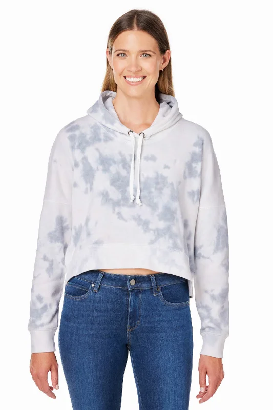 J America Womens Cropped Hooded Sweatshirt Hoodie - Grey Tie Dye