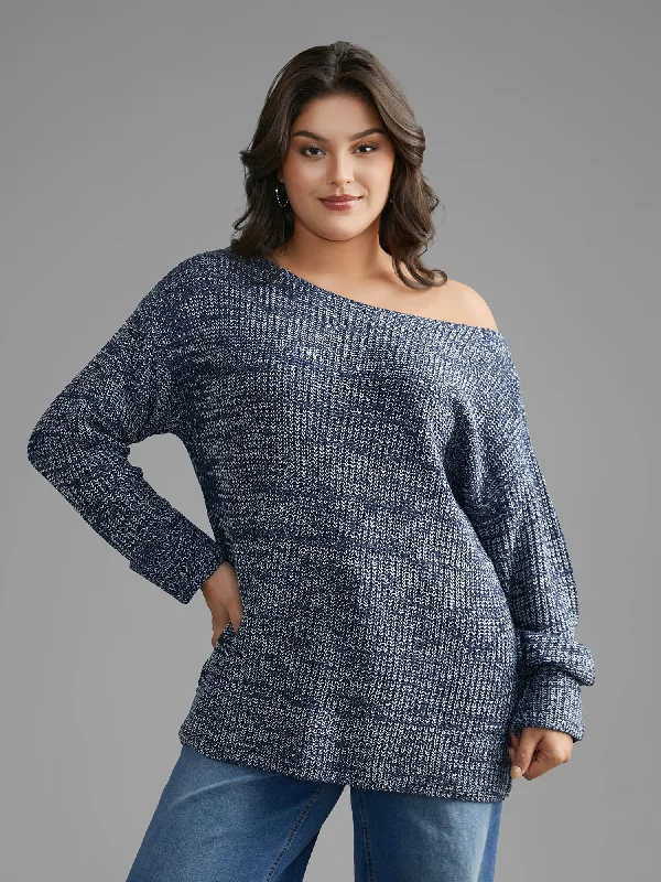 Heather Boat Neck Drop Shoulder Sleeve Pullover