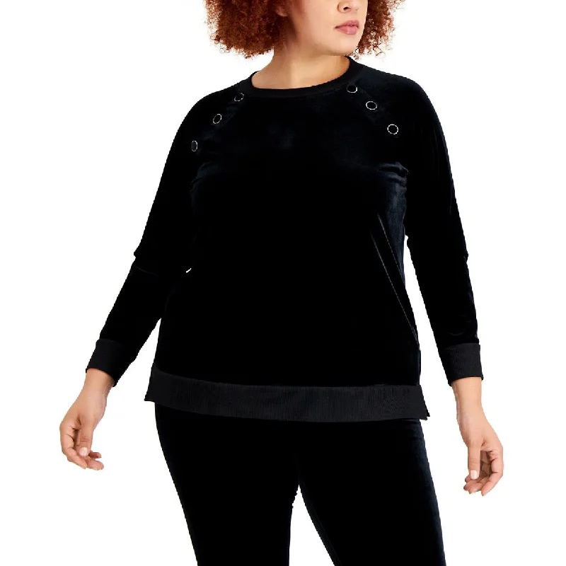 Plus Womens Velour Embellished Pullover Sweater