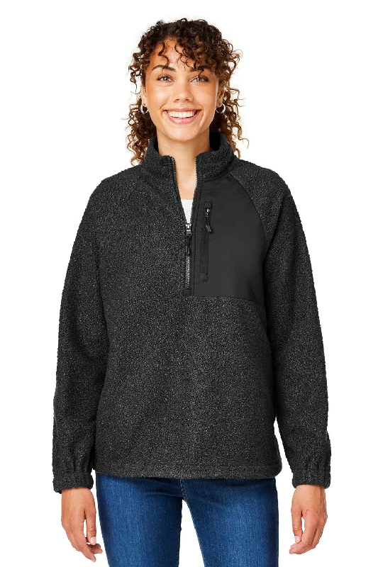 North End Womens Aura Sweater Fleece 1/4 Zip Sweatshirt w/ Pockets - Black