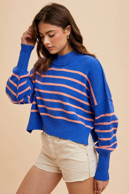 Striped Mock Neck Cropped Sweater