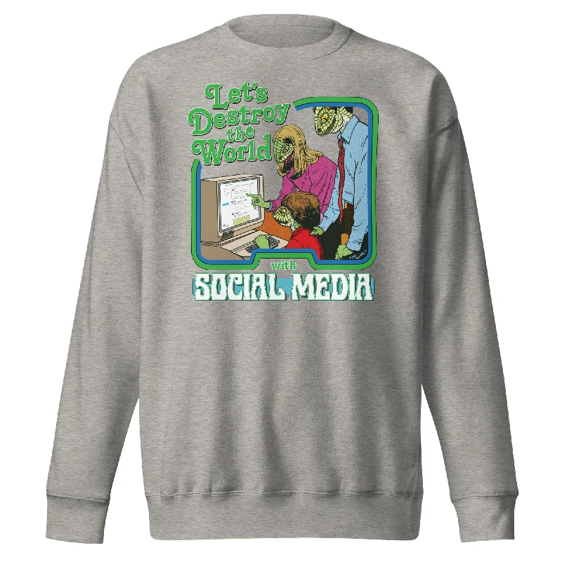 Let's Destroy the World with Social Media Lizard People Crewneck Sweatshirt