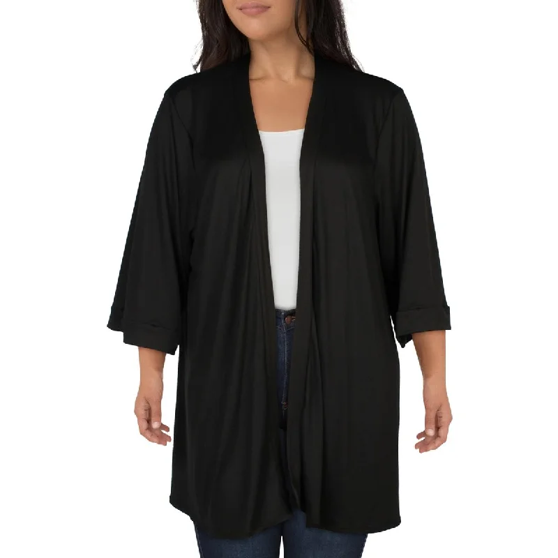 Plus Womens Open Front Solid Cardigan Sweater