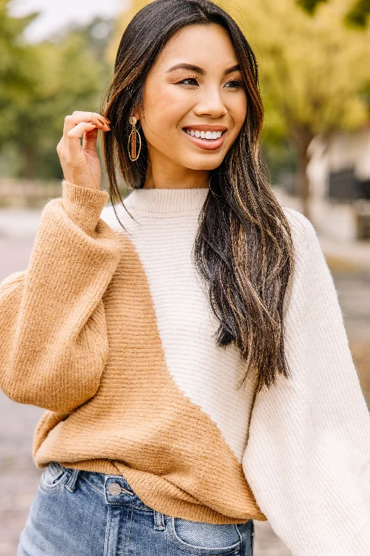 I Need You More Camel Brown Colorblock Sweater