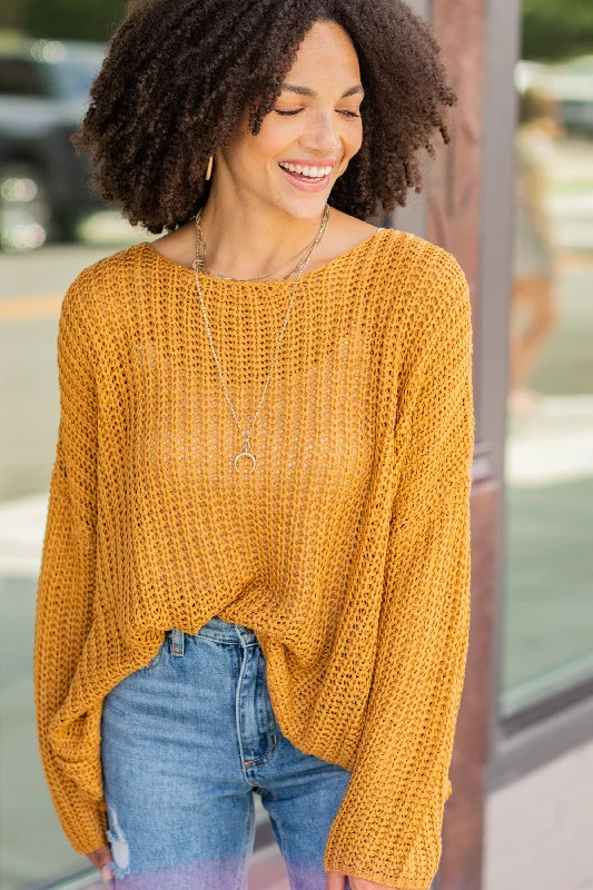 Here For It Butter Scotch Yellow Loose Knit Sweater