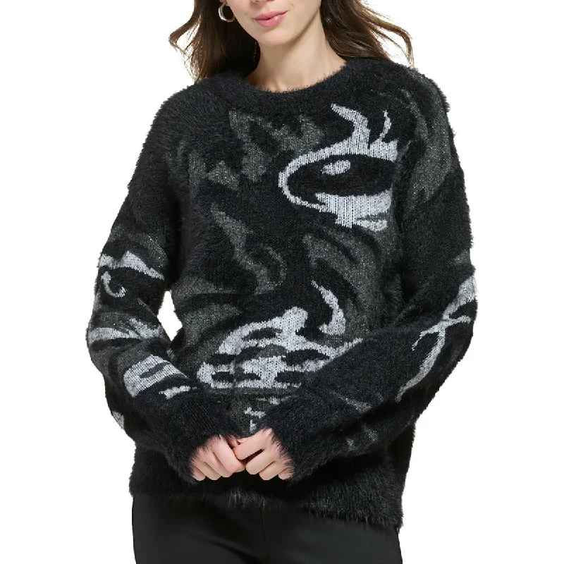 Womens Knit Printed Pullover Sweater