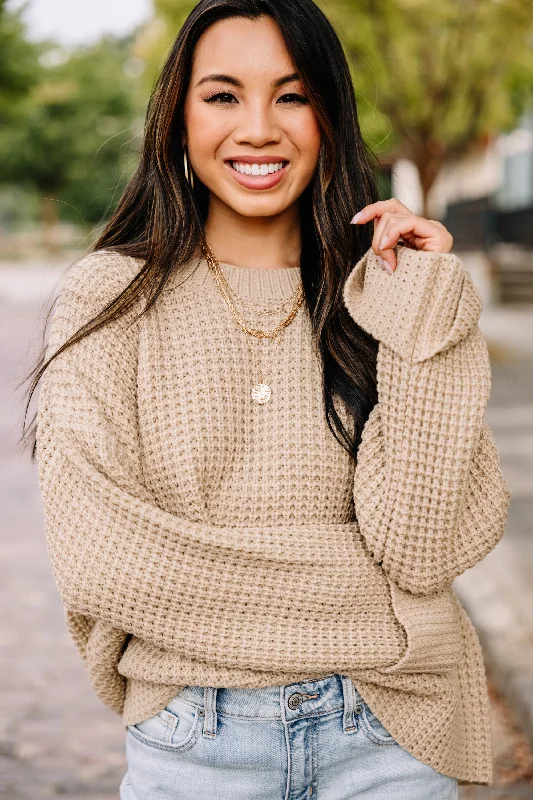 Easy Find Taupe Brown Waffle Knit Sweater