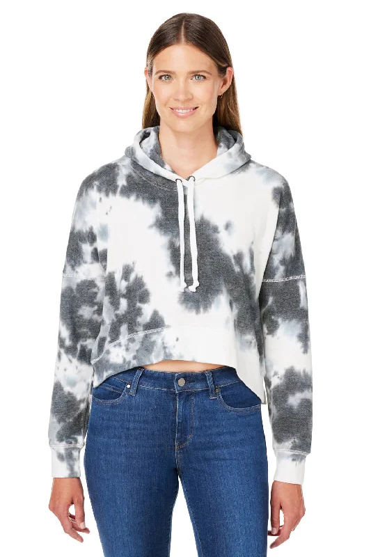 J America Womens Cropped Hooded Sweatshirt Hoodie - Black Tie Dye