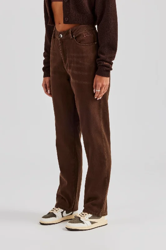 Lazy Home Twill Embroidered Trouser- Chocolate