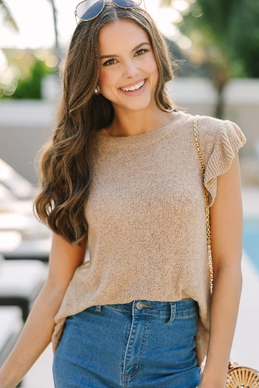 Soft Knitwear Certain Joy Taupe Brown Knit Top