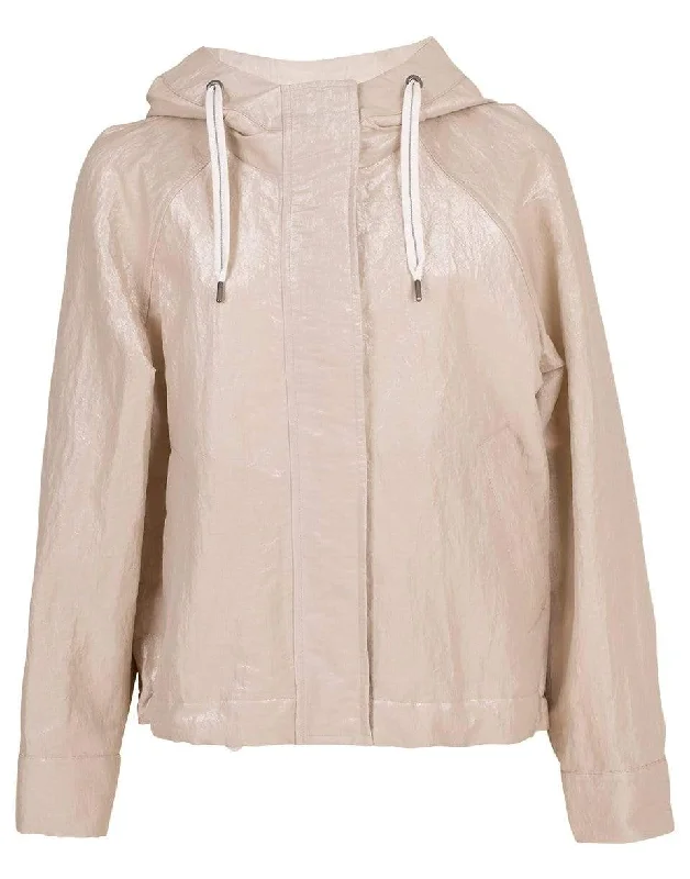 Beige Hooded Taffeta Jacket