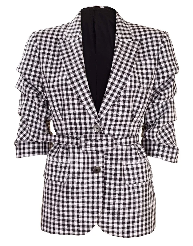 Black and White Crushed Sleeve Fitted Blazer