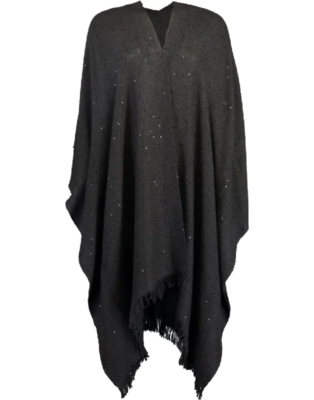 Black Cashmere and Silk Frayed Poncho