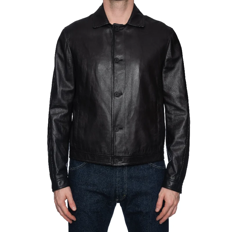 BOTTEGA VENETA Black Sheepskin Leather Blouson Jacket EU 50 NEW US M