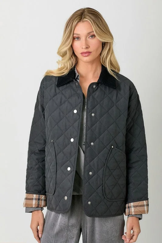 Contrast Quilted Jacket - Black