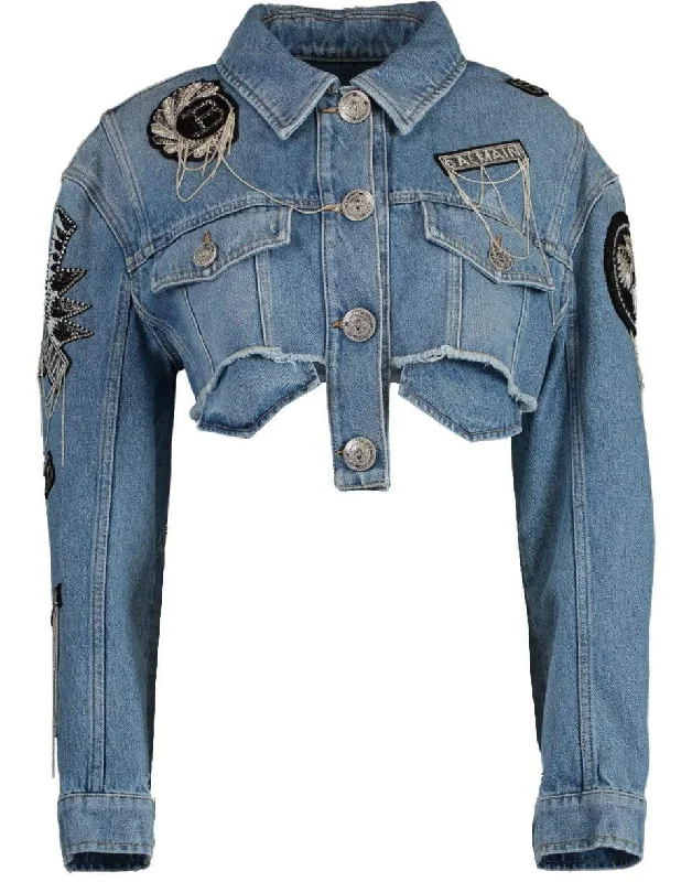 Cropped Embroidered Denim Jacket