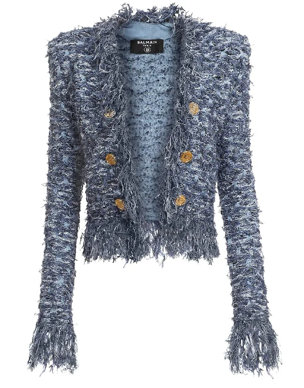 Denim Blue Fringe Tweed Jacket