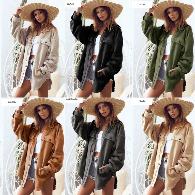 FLEECE BUTTONED DOWN OVERSIZED JACKET - ASSORTED COLORS