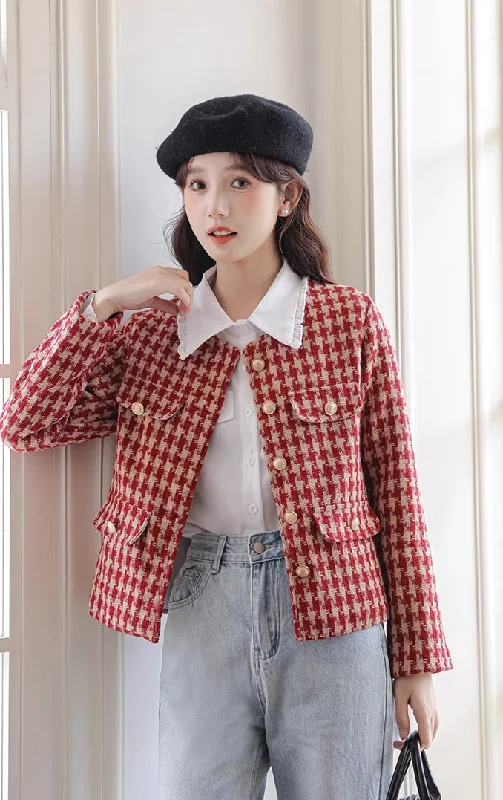 Houndstooth Tweed Jacket (Red)