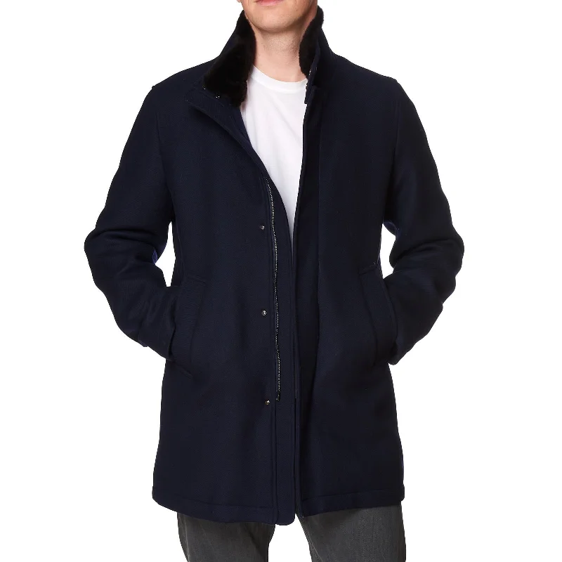 KITON KIRED "Emilius" Blue Virgin Wool-Cashmere Padded Jacket Coat Beaver Collar