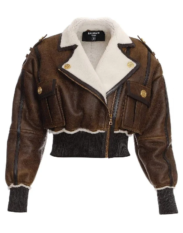 Leather Trim Shearling Jacket