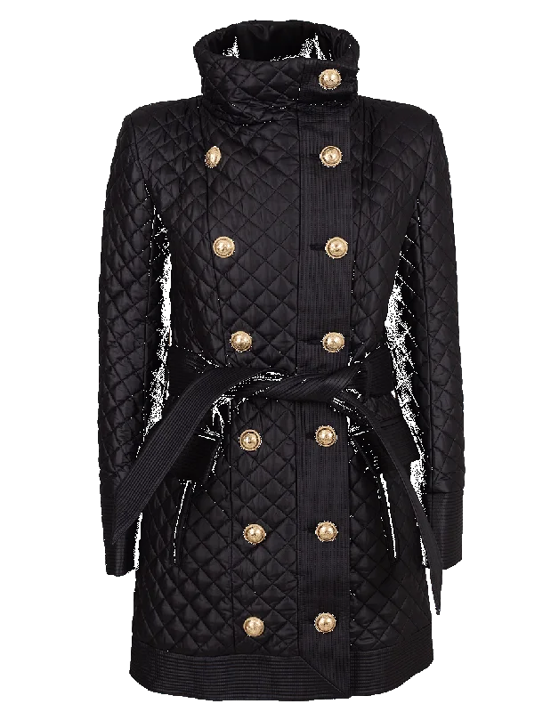 Quilted Double Breasted Nylon Coat