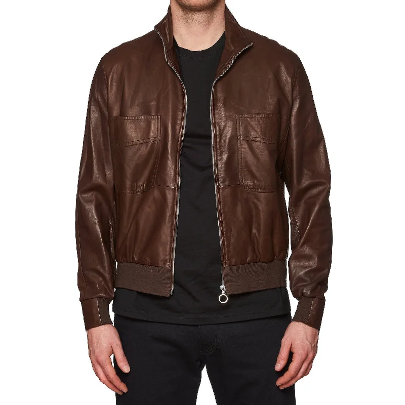 SERAPHIN Brown Lamb Leather Fully Lined Bomber Jacket FR 50 NEW US M