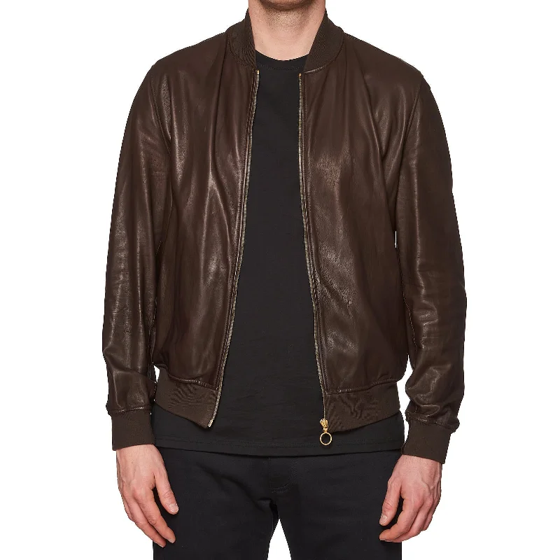 SERAPHIN Brown Lamb Leather Unlined Bomber Jacket FR 50 US M