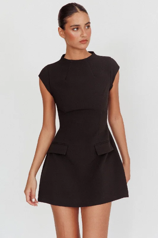 Aristos Cap Sleeve Mini Dress Black