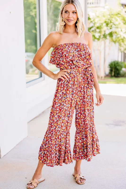 Can't Go Back Red Ditsy Floral Jumpsuit