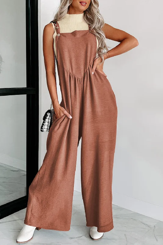 Gold Flame Buttoned Straps Ruched Wide Leg Jumpsuit