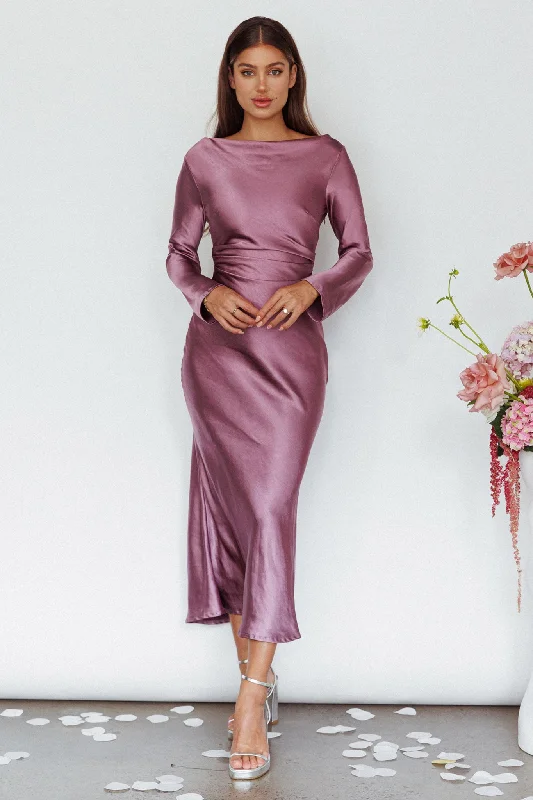 Loveland Cowl Back Midi Dress Grape