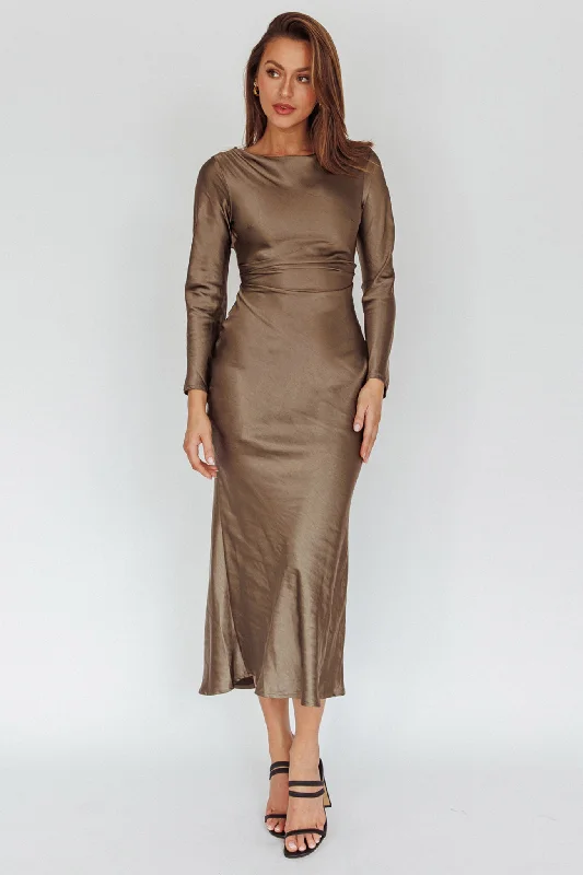 Loveland Cowl Back Midi Dress Olive