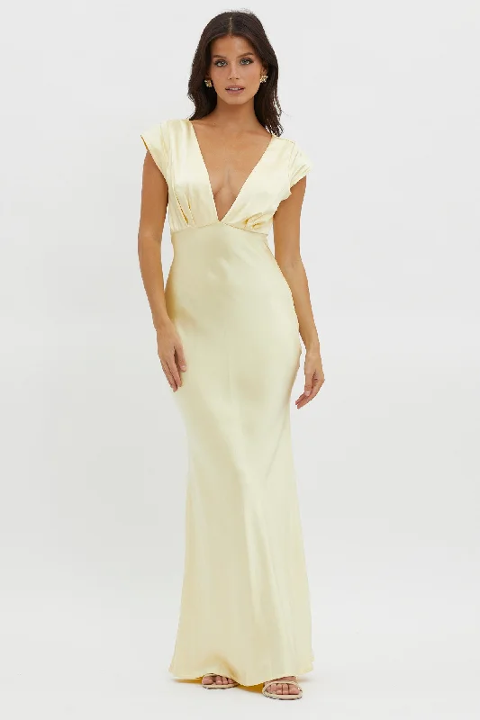 Lucinda V-Neck Twist Back Midi Dress Yellow