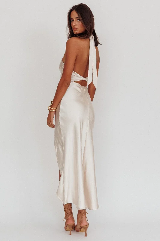 Sonoma Halterneck Twist Back Maxi Dress Champagne