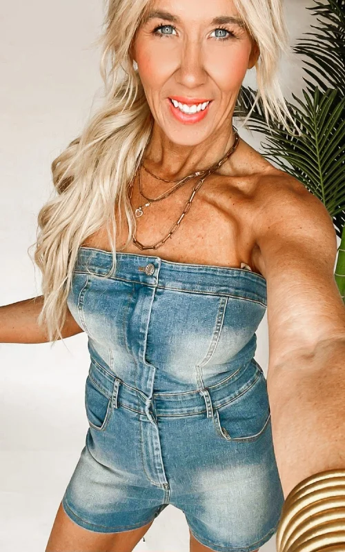 Stretch Denim Strapless Romper - Final Sale