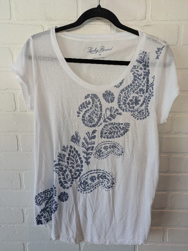 Top Short Sleeve Basic By Lucky Brand In Blue & White, Size: M