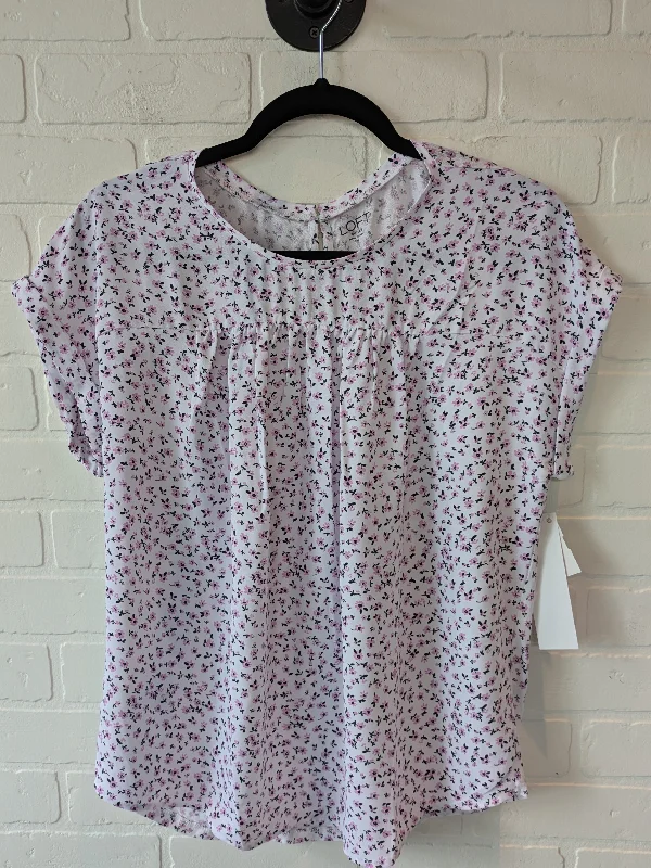 Top Short Sleeve By Loft In Purple & White, Size: M