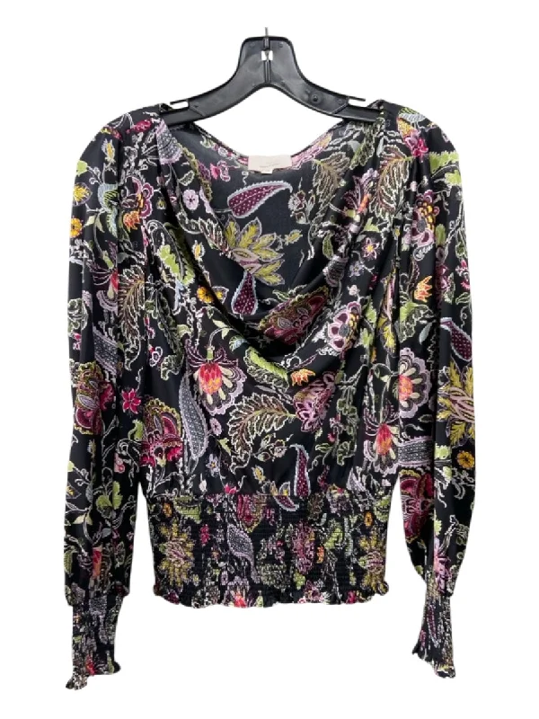 5a7 Cinq a Sept Size XS Black & Multi Silk Floral Cowl Neck Smocked Top