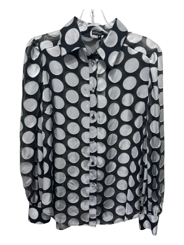 Abbey Glass Size Medium Black & Gray Rayon Blend Long Sleeve Polka Dot Top