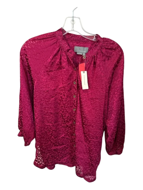 By Anthropologie Size M Maroon Viscose Long Sleeve Textured Top