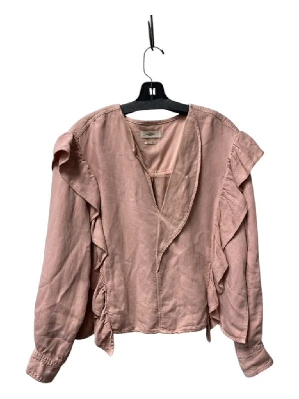 Isabel Etoile Marant Size 44 Pale Pink Lyocell & Linen Long Sleeve V Neck Top