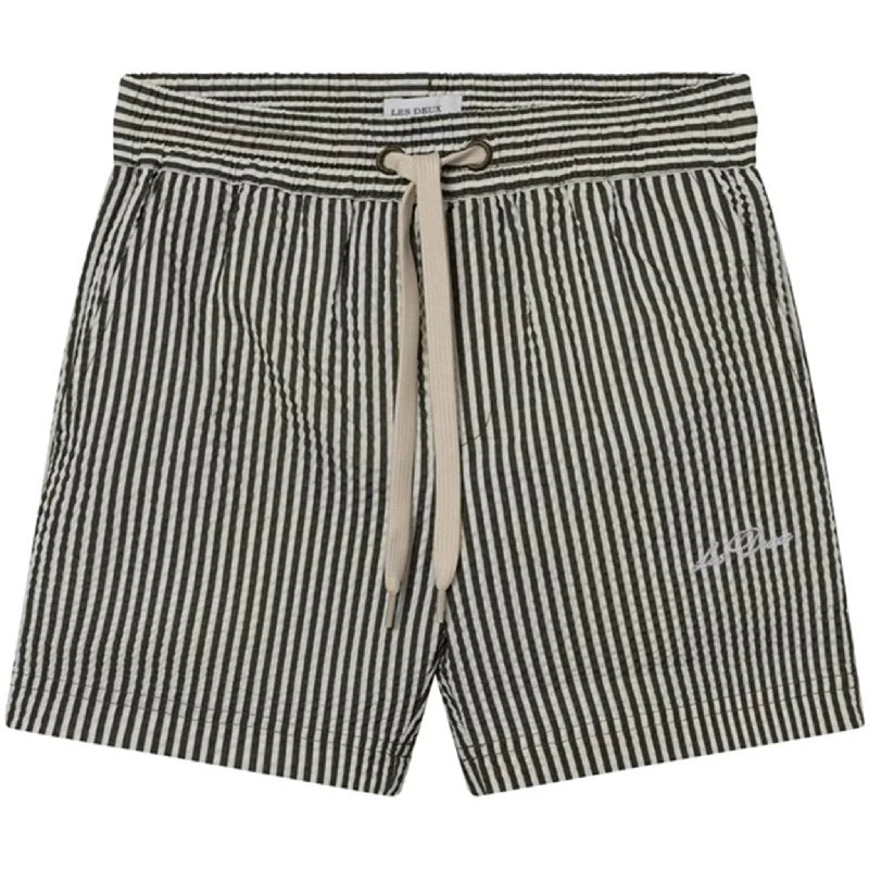 Les Deux Kids Olive Night/Ivory Stan Stripe Seersucker Swim Shorts