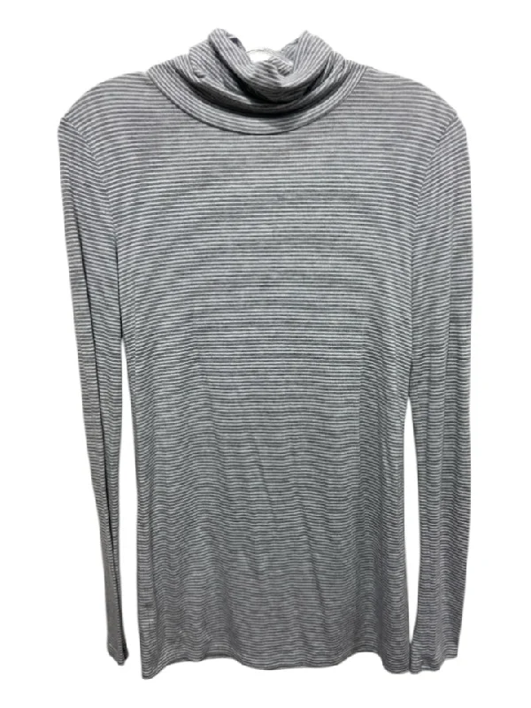 Lou & Grey Size XS Gray & White Modal Blend Horizontal Stripes Turtleneck Top